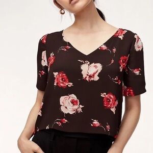 NWOT - Aritzia Babaton Black and Red Floral V Neck Randy Blouse